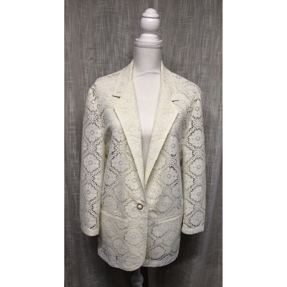 Unique OOAK Vintage 80's allover sheer ivory lace blazer Boho/Cottagecore M